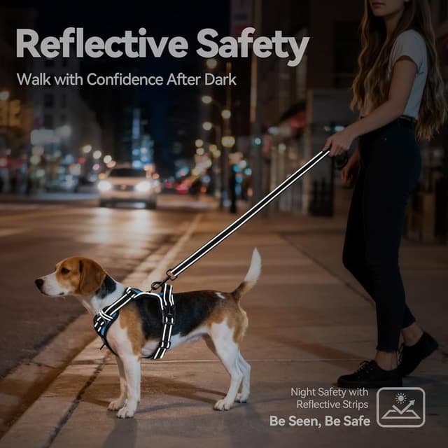 Thumbnail 6 de PHOEPET No Pull Dog Harness with Neck Buckle, Reflective Strips and Grab Handle (Blue, M)