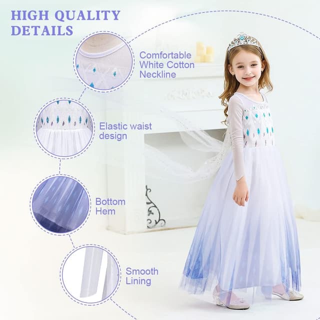 Detalle 2 de AOOWU Vestito Bambina Principessa con accessori per carnevale, Halloween e feste (150cm)