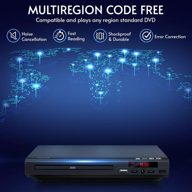 Detalle de Full HD 1080p Upscaling DVD Player with HDMI Output (All-Region Free), USB Port, Remote & AV/HDMI Cable Included