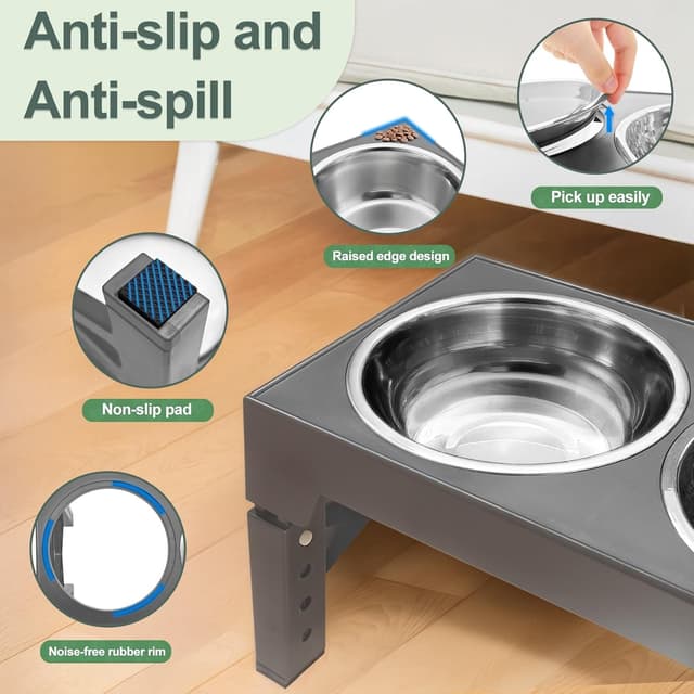 Detalle 2 de Erhöhte Hundenäpfe mit 5 Höhen und Edelstahlschüsseln