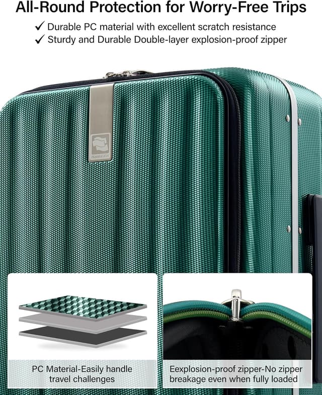Detalle 2 de Hanke 26 Inch Large Checked Luggage (PC Hard Shell) with Top Opening and Wheels, Dark Green