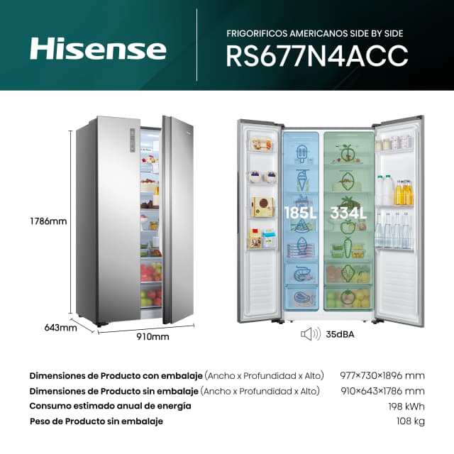 Thumbnail 1 de Hisense RS677N4ACC frigorífico americano 🧊