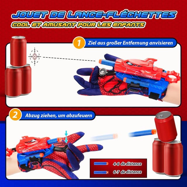 Detalle de Braxel Jouet Lanceur d’araignée réglable (lot de 2) pour garçons de 3 à 7 ans