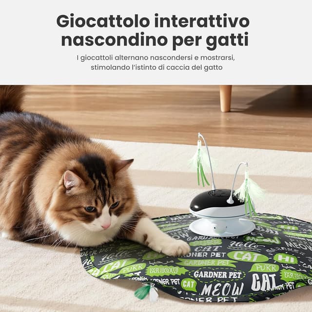 Detalle de Gardner Pet Giocattolo per Gatti 5 in 1 elettrico interattivo automatico (verde) con piume, laser e suoni