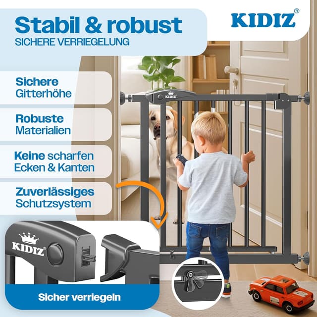 Detalle de KIDIZ Treppenschutzgitter ohne Bohren, verstellbar 74–80 cm, 75 cm hoch (Anthrazit)