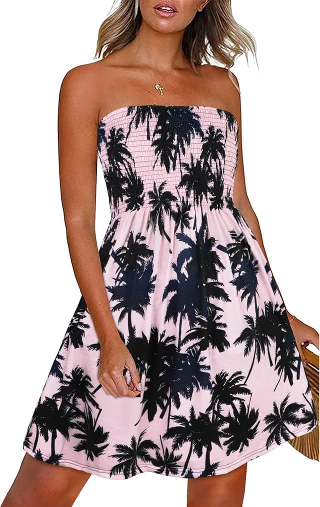 Thumbnail 6 de Gosunny Damen Sommerkleid schulterfrei ärmellos (Bandeau) – Strand- & Freizeitkleid mit floralem Hawaii-Print