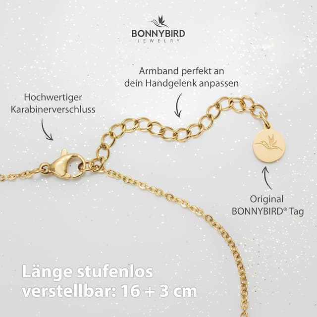 Detalle de BONNYBIRD BonnyBliss Kleeblatt Edelstahl Armband als Glücksbringer zur Prüfung in Silber, Gold & Roségold