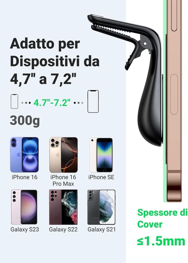 Detalle de UGREEN Porta Cellulare Auto con magneti al neodimio e rotazione 360° per iPhone e Galaxy