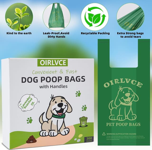 Detalle de OIRLVCE 300 Dog Poo Bags with Handles (Extra Thick, Leak-Proof) with Easy-Tie Design