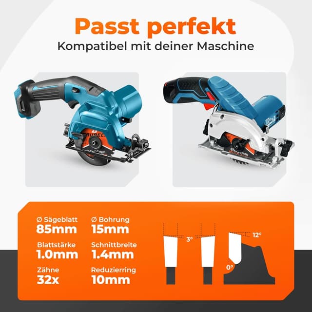 Detalle de BAUBECK Kreissägeblatt 85 x 15 mm für feine Schnitte in Holz, Metall & mehr – kompatibel mit Bosch, Makita, Dewalt