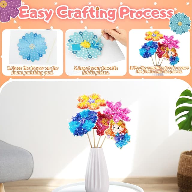 Detalle de Kiztoys Bastelset Blumenstrauß mit Pailletten – Kreativ-Set für Kinder ab 6 Jahren