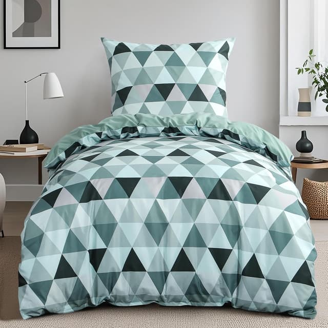 Detalle de RUIKASI Bettwäsche 155x220 2-teilig Grün (Mikrofaser) mit Reißverschluss