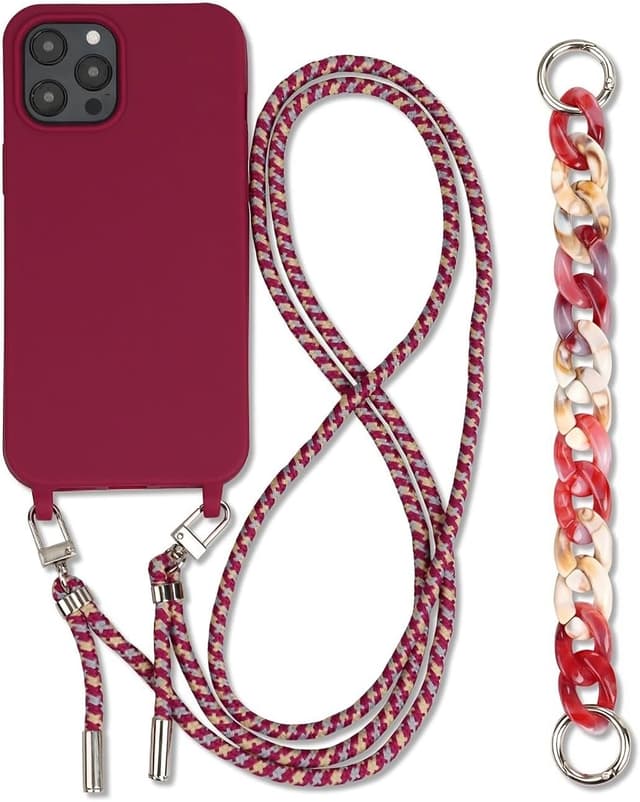 Detalle de Galful Handykette iPhone 16 Pro Hülle mit verstellbarer Nylon-Halskette (TPU/Silikon) – Necklace Case