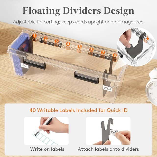 Detalle de Lifewit Trading Card Storage Box (2-Pack) with 8 Adjustable Dividers and Writable Labels