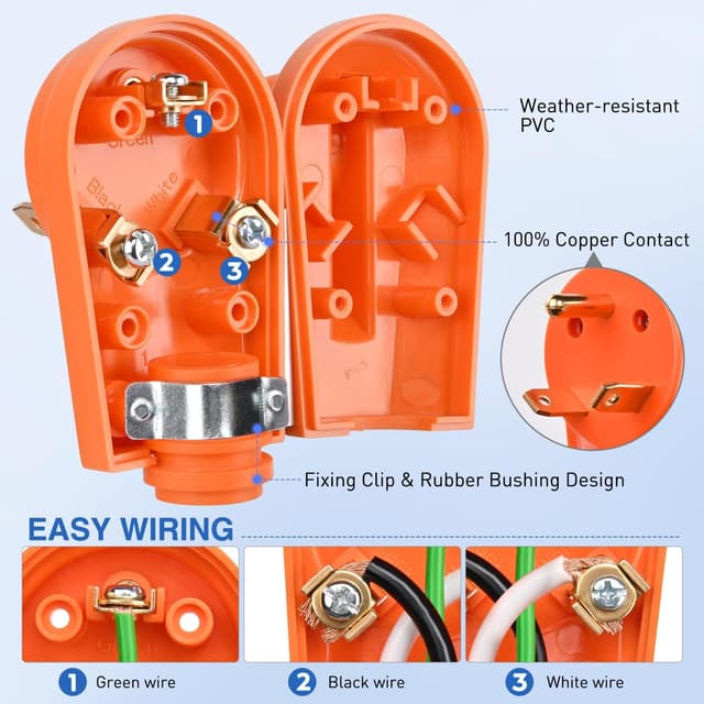 Detalle de Nilight 30 Amp RV Replacement Plug (NEMA TT-30P, 125V) Heavy-Duty Male with Handle