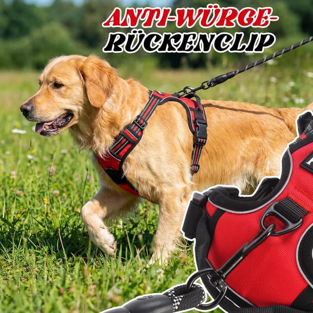 Detalle de Funfox Anti-Zug Hundegeschirr für mittelgroße Hunde – verstellbar, mit Griff & Reflektorstreifen