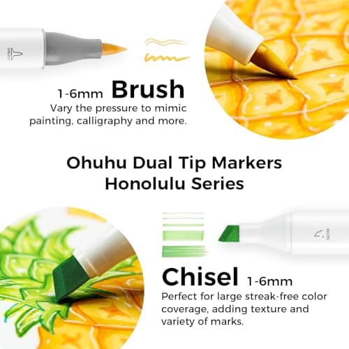 Detalle 2 de Ohuhu 168 Colour Brush Markers set for artists 🎨