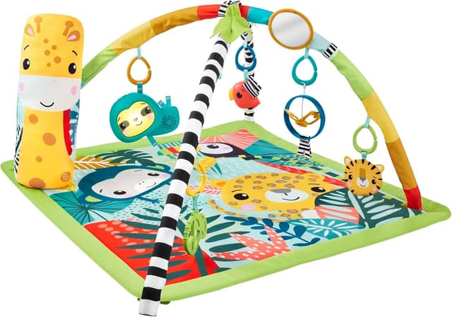 Detalle de Fisher-Price 3-in-1 Rainforest Spieldecke (HJW08) – Baby-Gym, Spielmatte & sensorisches Spiel