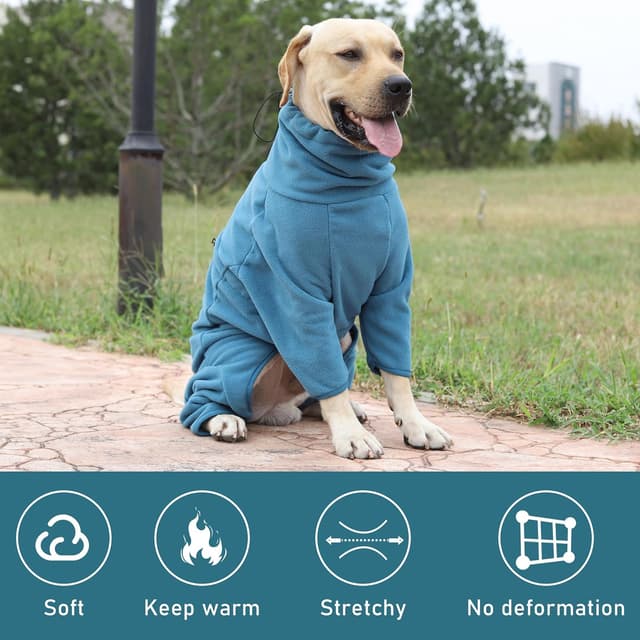Detalle de Leberna Cosy Fleece Dog Coat (Full Body Jacket) – Adjustable Zip Jumpsuit in Turquoise, XL