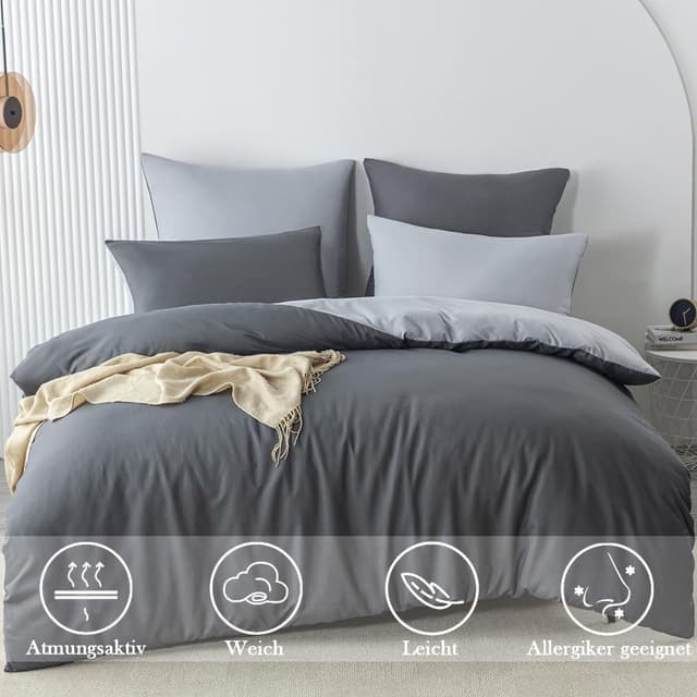 Detalle de Nesture Wendebettwäsche 140x200 cm 2-teilig Anthrazit/Grau mit Microfaser, knitterarm
