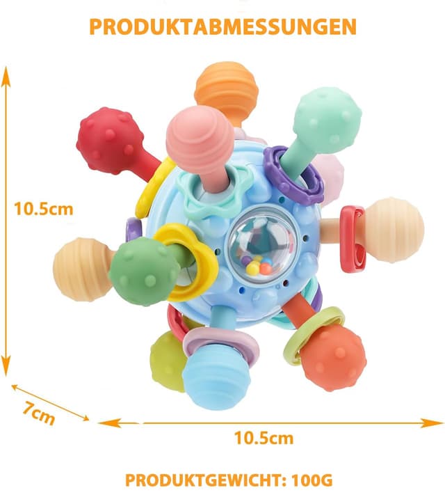 Detalle 2 de Beißspielzeug Baby Greifball aus Silikon 10,5 cm