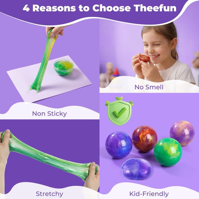 Detalle de Lot de 24 boules de slime Theefun (extensibles, non collants) pour fêtes et anti-stress