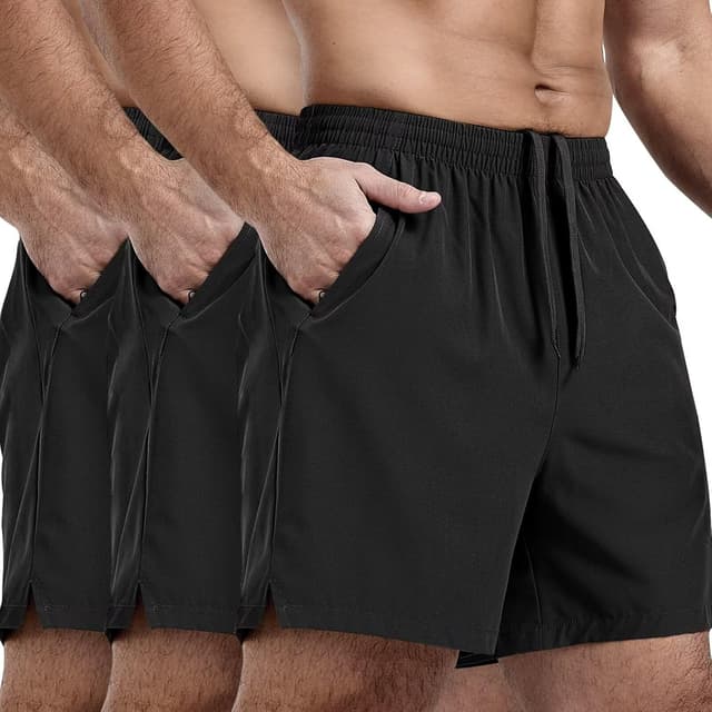 Detalle de FIONECA 3-Pack Men’s Athletic Running Shorts (5 Inch) with Quick-Dry Fabric & Zip Pockets