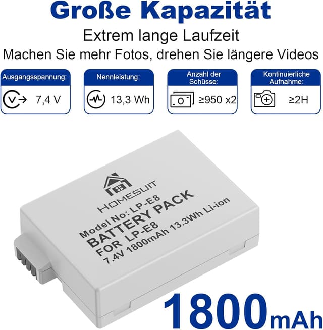 Thumbnail 2 de Homesuit LP-E8 Akku 1800mAh für Canon EOS Rebel