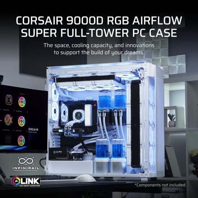 Detalle 2 de Corsair iCUE LINK 9000D RGB AIRFLOW Torre Full ATX blanca 🖥