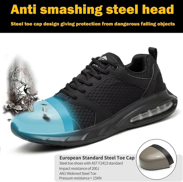 Detalle 2 de Scarpe antinfortunistiche da lavoro uomo con punta in acciaio, suola antiscivolo e cuscino d’aria