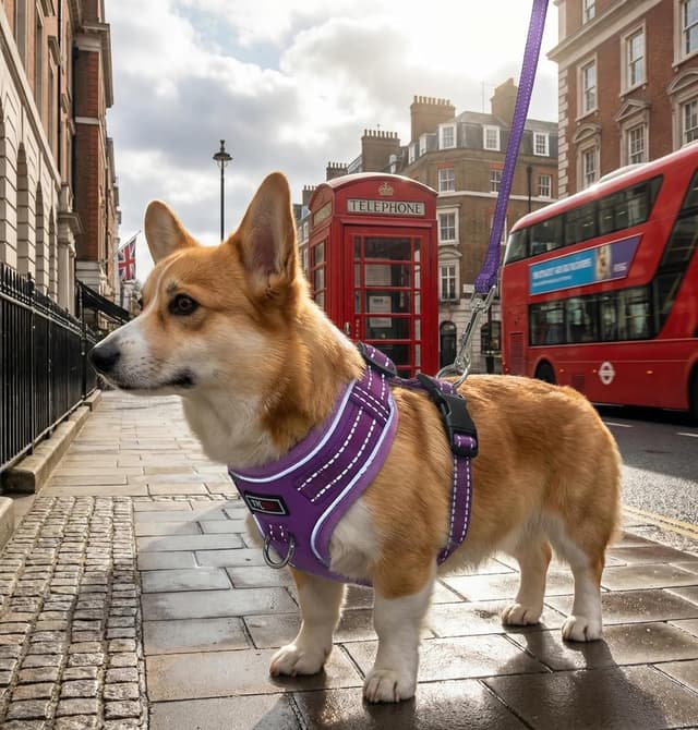 Detalle de THAIN Reflective Dog Harness & Leash Set (No-Pull, Adjustable) – Solid Purple, Size S