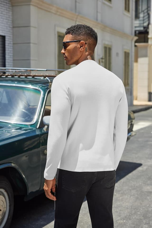 Detalle 2 de COOFANDY T-shirt homme col montant manches longues à effet thermique, couleur unie