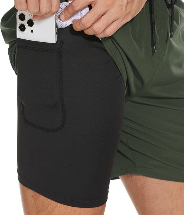 Detalle de Badehose Herren 2-in-1 Schnelltrocknend mit Innenhose und Reißverschlusstaschen