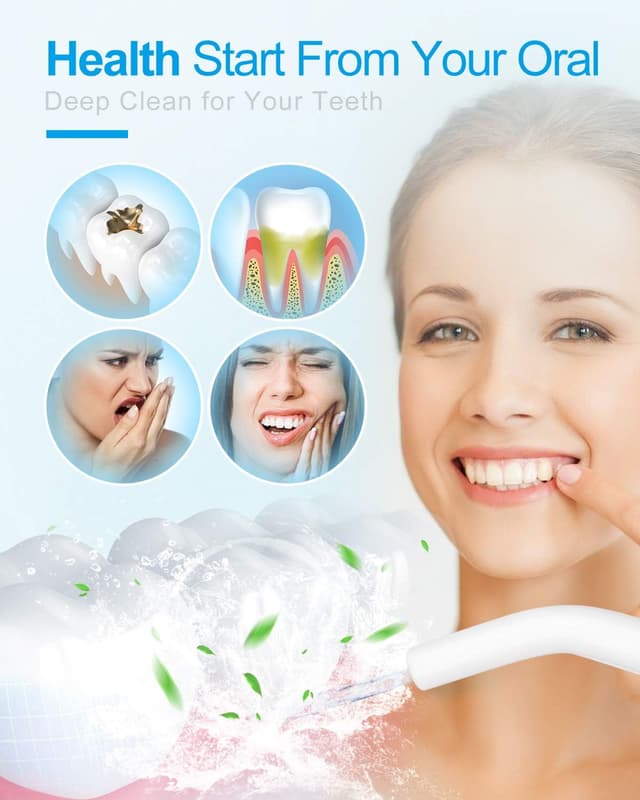 Detalle 2 de Nicefeel Cordless Water Flosser (300ml) with 4 Jet Tips, 3 Modes, USB Rechargeable, IPX7 Waterproof