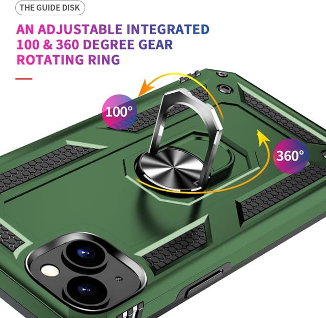 Thumbnail 6 de Aozuoton iPhone 15 Case with Screen Protector and 360° Rotatable Kickstand (Heavy Duty, Army Green)
