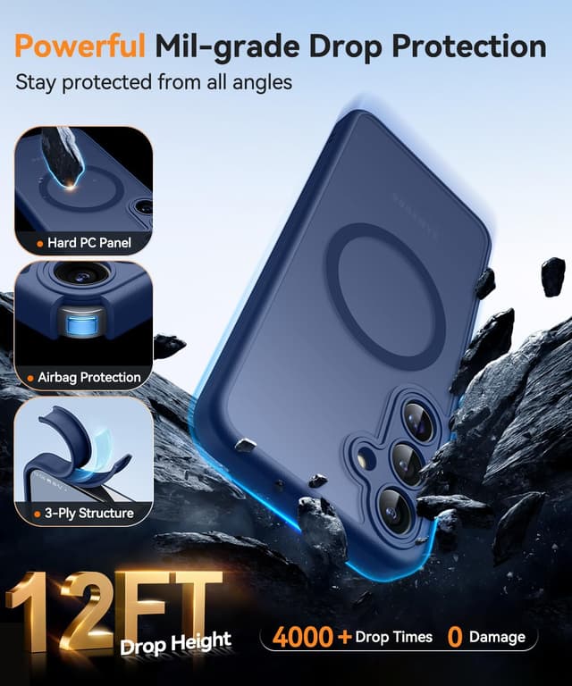 Detalle 2 de CANSHN Hülle für Samsung Galaxy S25 Plus mit Kameraschutz & MagSafe-Funktion (transluzent matt, dunkelblau)