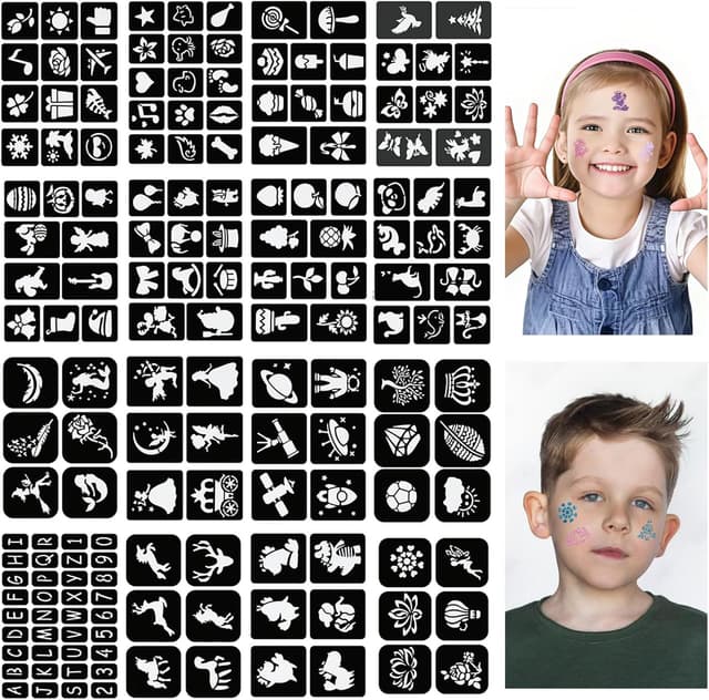 Detalle de LOPHE Pochoir de tatouage réutilisable pour aérographe — pack de 16 motifs (modèles autocollants) pour enfant