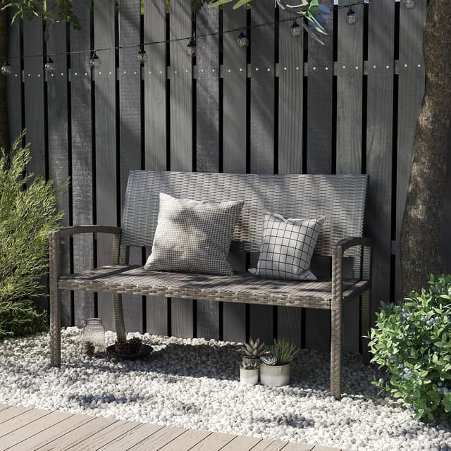 Thumbnail 6 de UDPATIO Gartenbank wetterfest aus Polyrattan mit Rückenlehne & Armlehnen – Rattan-Sitzbank Outdoor bis 320 kg, Grau