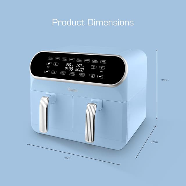 Detalle 2 de Swan SD10519BLU Retro Dual Basket Air Fryer with Cyclone Technology (8L, 1700W, Blue)