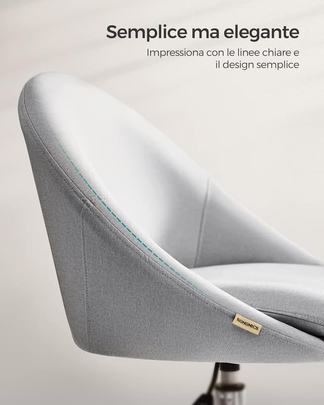 Detalle de SONGMICS Sedia da Studio OBG020G01 girevole 360° in cotone-lino, regolabile in altezza, grigio tortora