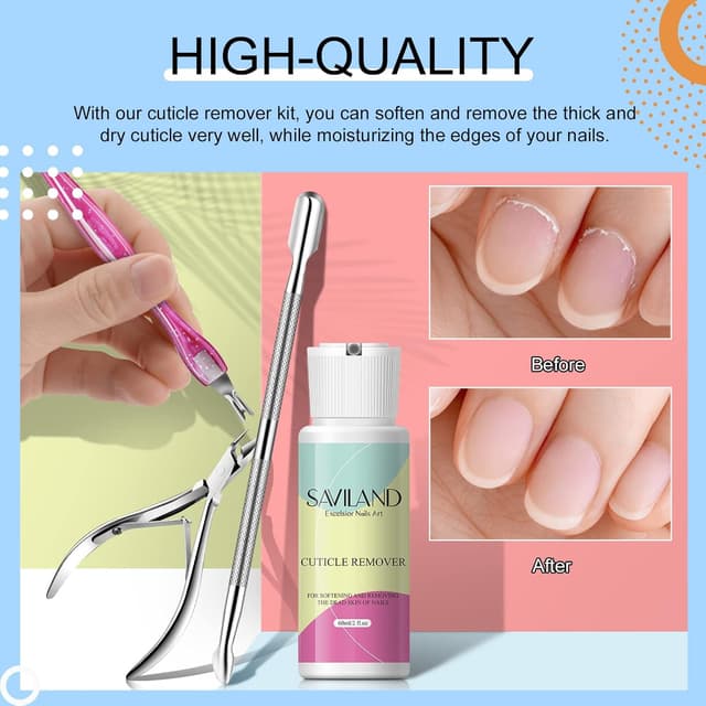 Detalle 2 de Saviland Cuticle Remover Kit (60 ml) – Nagelhautentferner mit Nagelhauttrimmer, -zange & -schieber