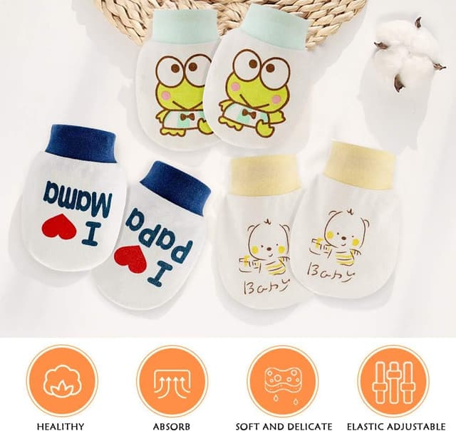 Detalle de NOCHME Guantini Neonato antigriffo in cotone (0–10 mesi) – 3 paia