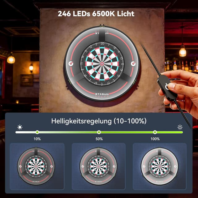 Detalle 2 de STASUN 360° Dart Beleuchtung für Dartscheiben – LED-Lichtring mit Magnetbefestigung, 24 W, 6500 K