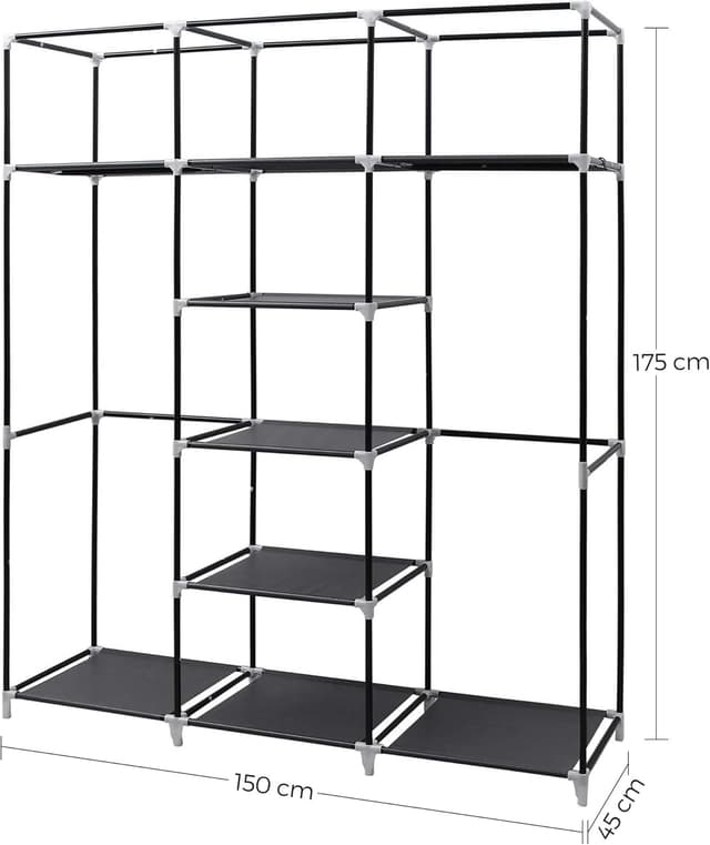 Detalle de SONGMICS RYG12B Folding Wardrobe fabric cabinet with 2 clothes rails, 175 x 150 x 45 cm, black