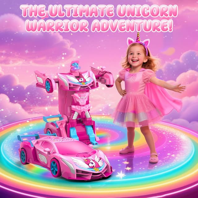 Detalle de Unicorn 2.4GHz Remote Control Transform Cars with LED Lights (2-in-1) – one-button deformation & fast 360° rotation RC toy