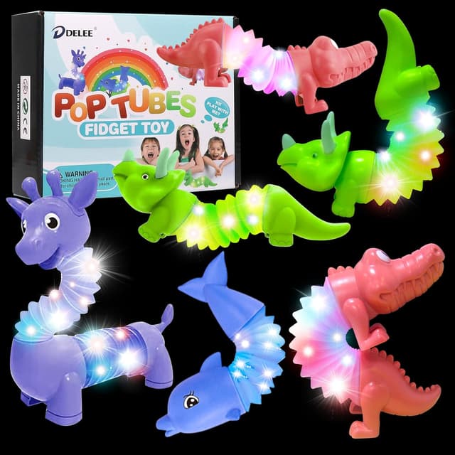 Detalle de DELEE Pop Tubes Animal Toy LED Sensory Stress Relief Tubes (4-pack)