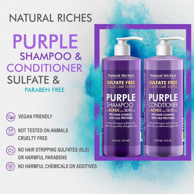 Detalle de Natural Riches Purple Shampoo and Conditioner Set for Blonde, Silver & Gray Hair (Sulfate-Free, Color-Safe)