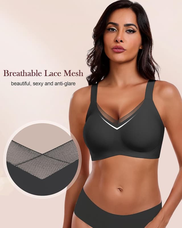 Detalle 2 de HORISUN Damen BH ohne Bügel – nahtloser Push-Up Bralette mit Mesh-Spitzen für starke Unterstützung