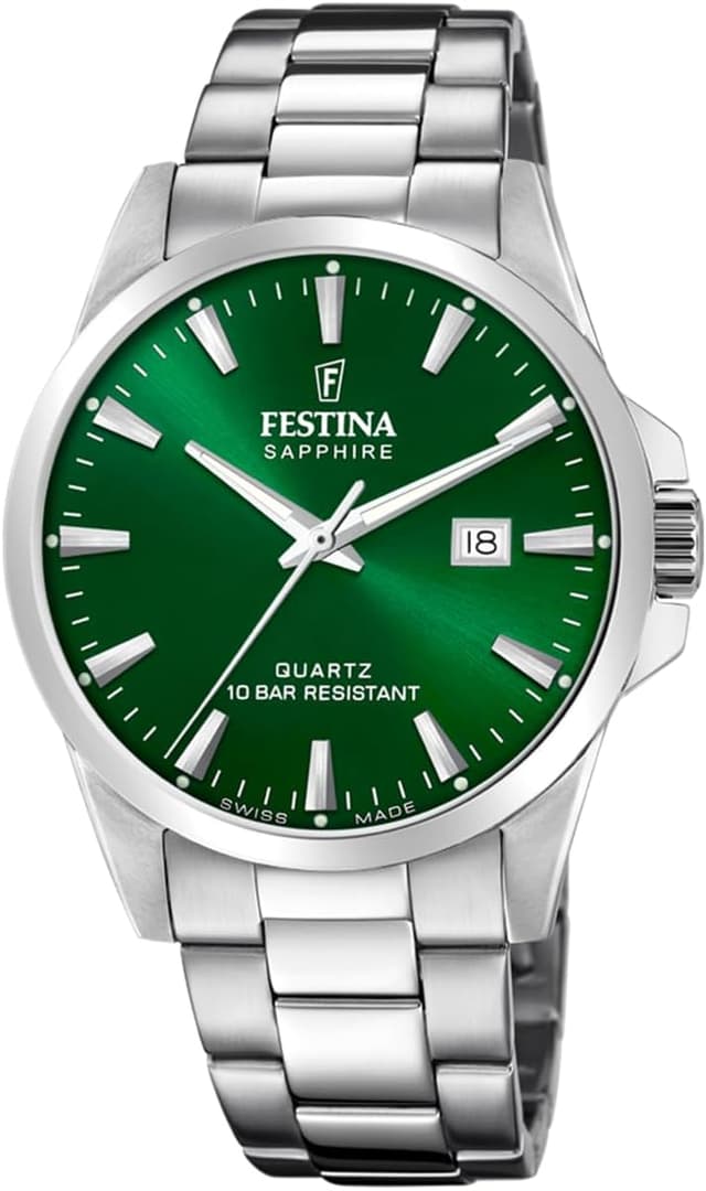 Detalle de Festina Swiss Made Herrenuhr F20024/6 Classic Steel – analog aus Edelstahl 316L mit Quarz & Datum