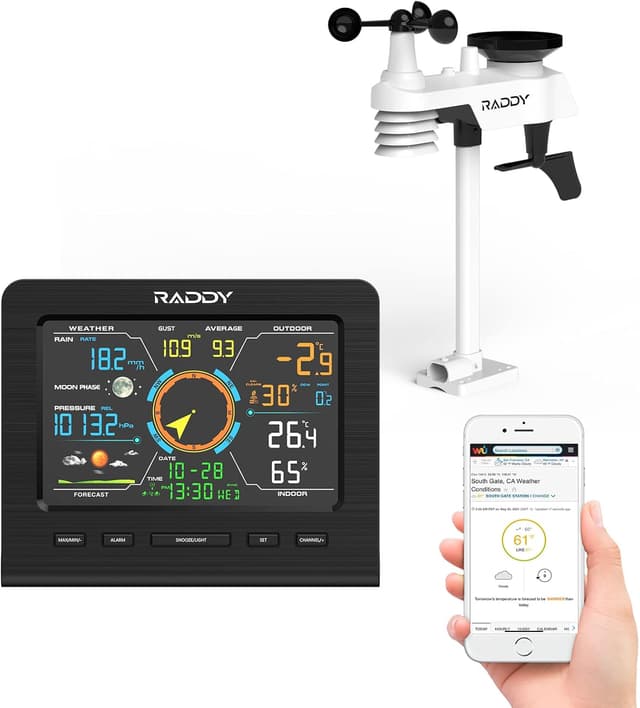Detalle de Radioddity Raddy WF-100C Lite stazione meteo WiFi 13-in-1 con sensore esterno e app